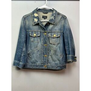 Ranbeeri Denim‎ Jacket Studded Distressed Jean Jacket Cropped Embellished M